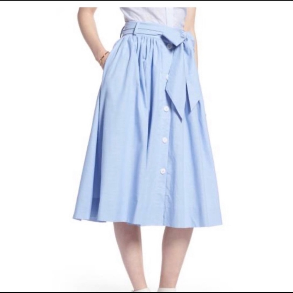 1901 Light Blue Button-Front Circle Skirt with Waist Tie